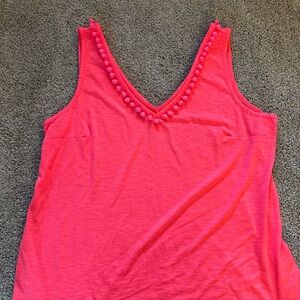 Lilly Pulitzer Neon Pink Pom-Pom V-Neck Tank